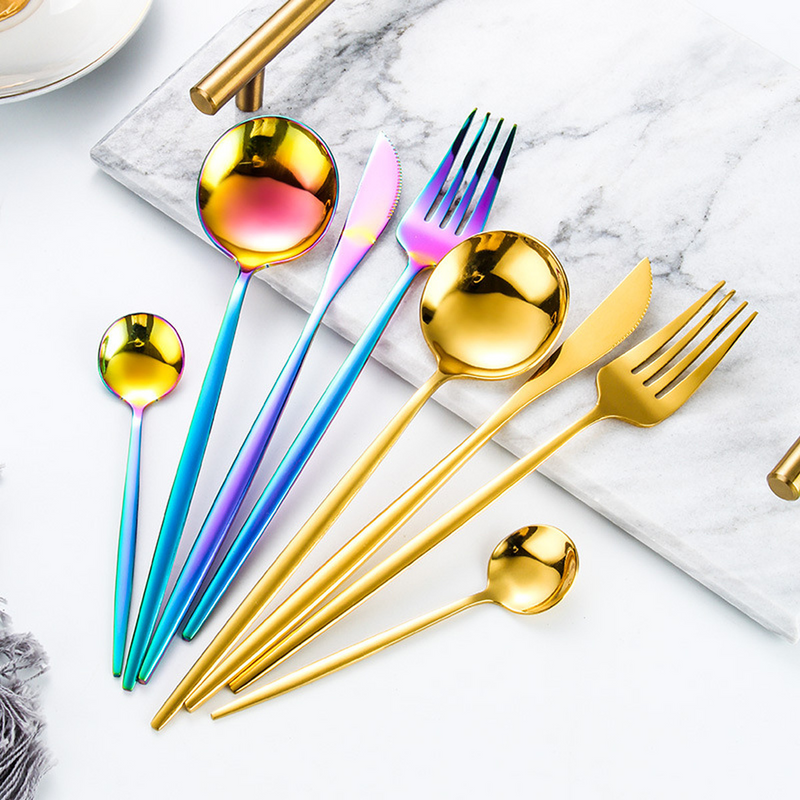 Conjunto Premium Talheres Aço Inoxidável- Retro conjunto de talheres de ouro luxo completo talheres estilo europeu aço inoxidável colher garfo bife faca louça caixa presente