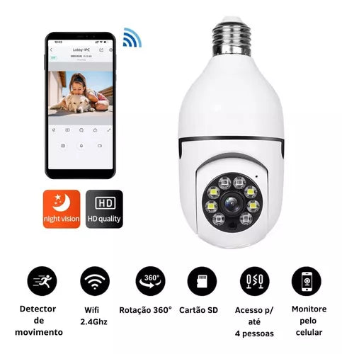 Câmera de segurança doméstica sem fio, rastreamento automático, áudio bidirecional, visão noturna colorida, Wi-Fi, IP PTZ, lâmpada E27, 3MP, 2K